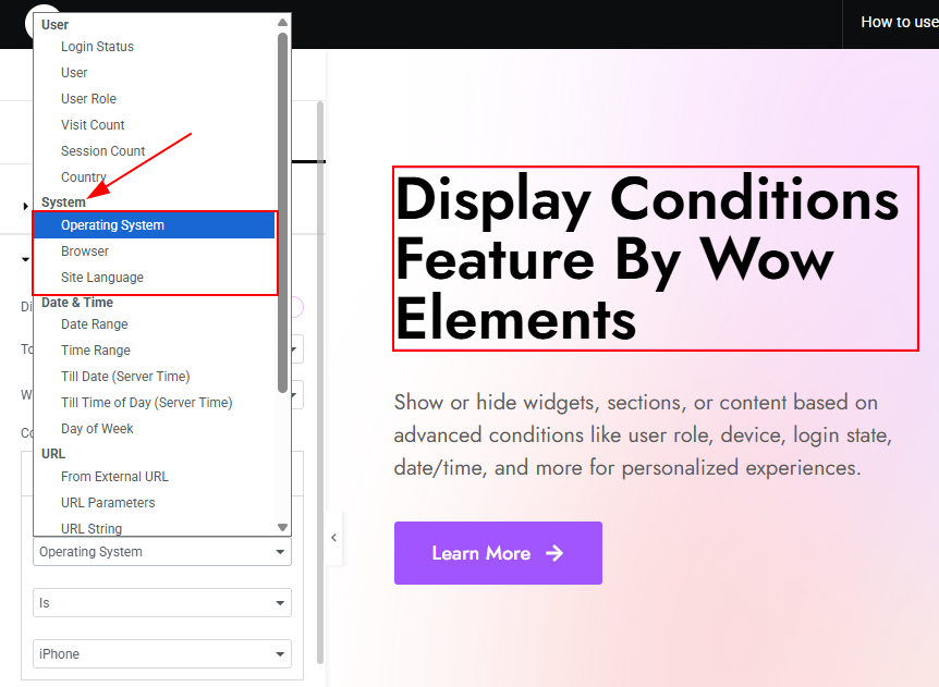 System Condition of Display Conditions