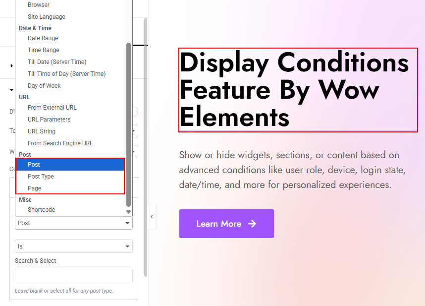 Post Condition of Display Conditions