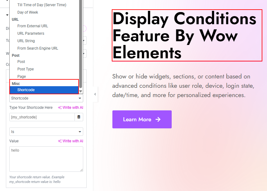Misc Condition of Display Conditions
