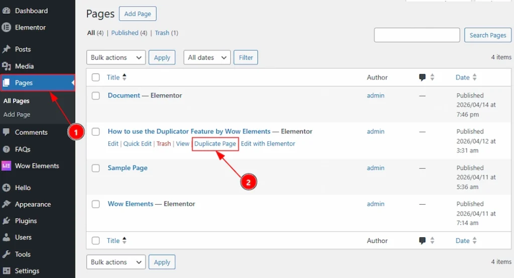 After Enabling the Duplicator Feature - Visual of the Pages Tab 01
