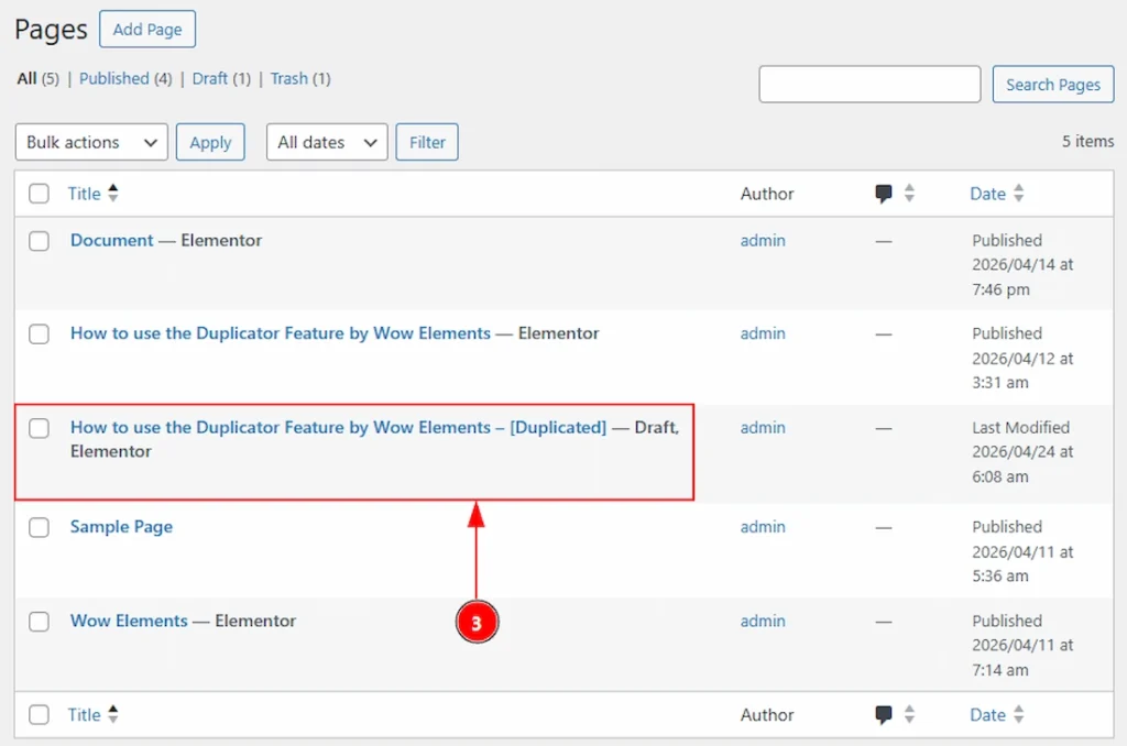 After Enabling the Duplicator Feature - Visual of the Pages Tab 02