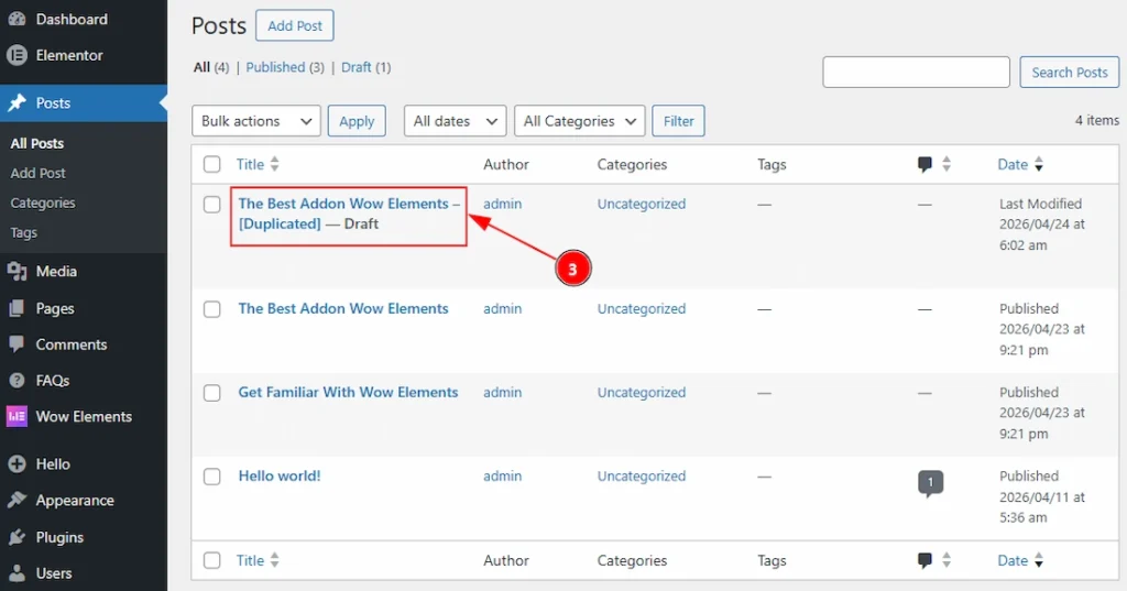 After Enabling the Duplicator Feature - Visual of the Posts Tab 02
