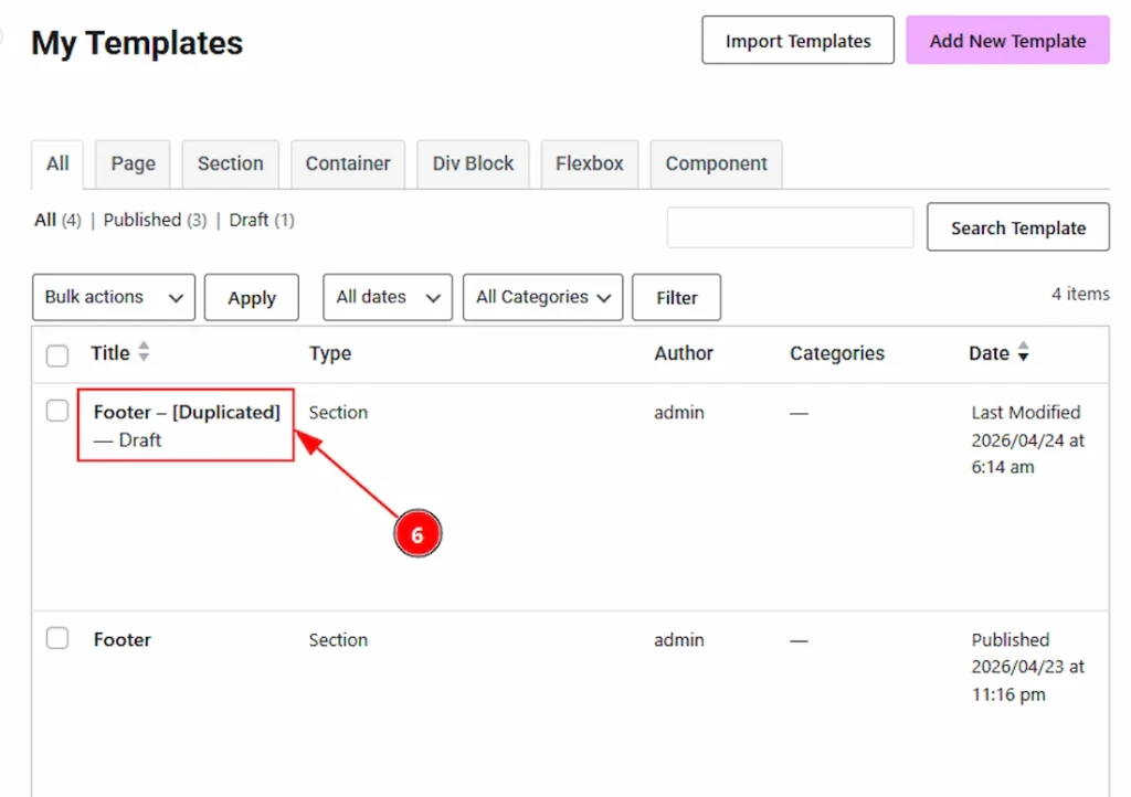 After Enabling the Duplicator Feature - Visual of the Templates Tab 02