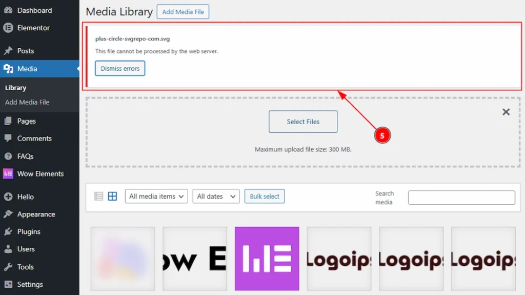 Uploading SVG Before Enabling the SVG Support Feature - Media Tab 04