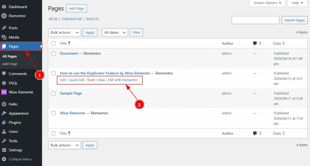 Before Enabling the Duplicator Feature - Visual of the Pages Tab
