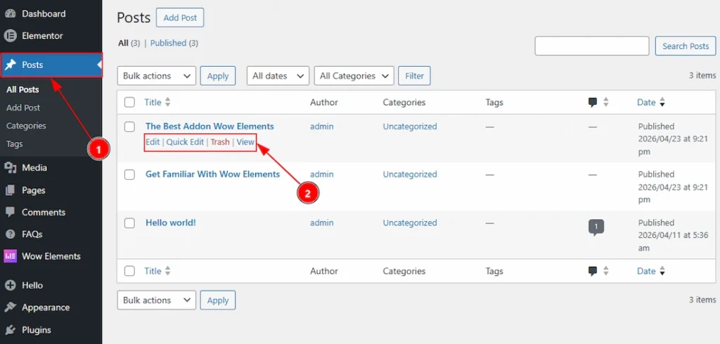 Before Enabling the Duplicator Feature - Visual of the Posts Tab