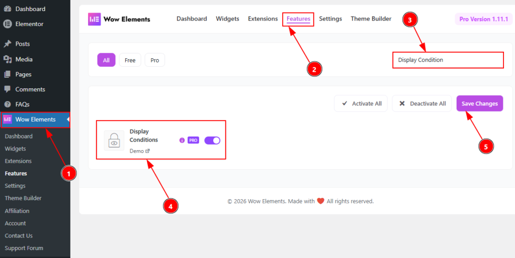 Enable The Display Conditions Feature