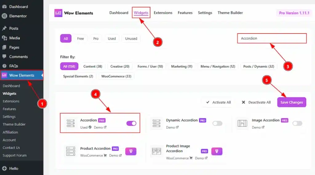 Enable the Accordion widget