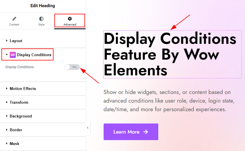 Where to Find the Display Conditions Feature