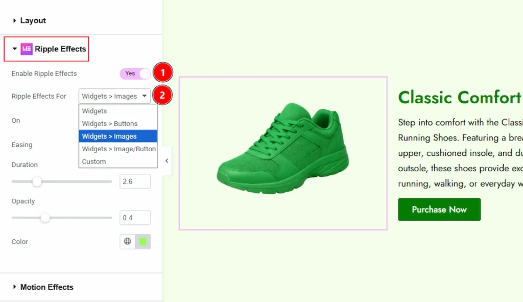Configuring the Ripple Effects Extension on Image 01
