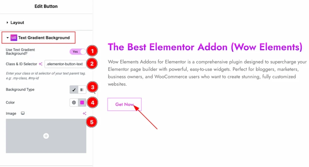 Configuring the Text Gradient Background Extension - Button Widget (Classic Background)