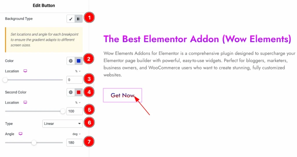 Configuring the Text Gradient Background Extension - Button Widget (Gradient Background)