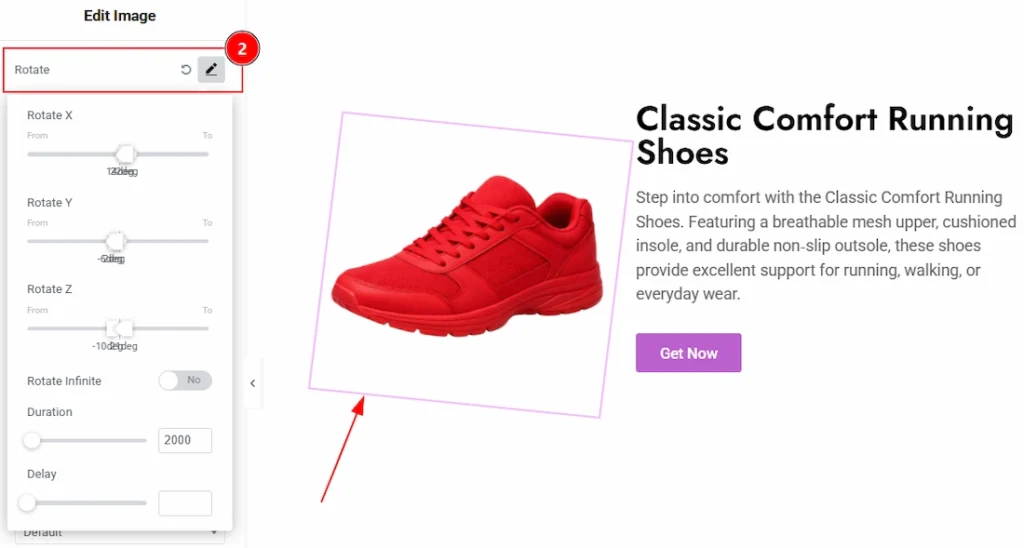 Configuring the Floating Effects Extension - Rotate
