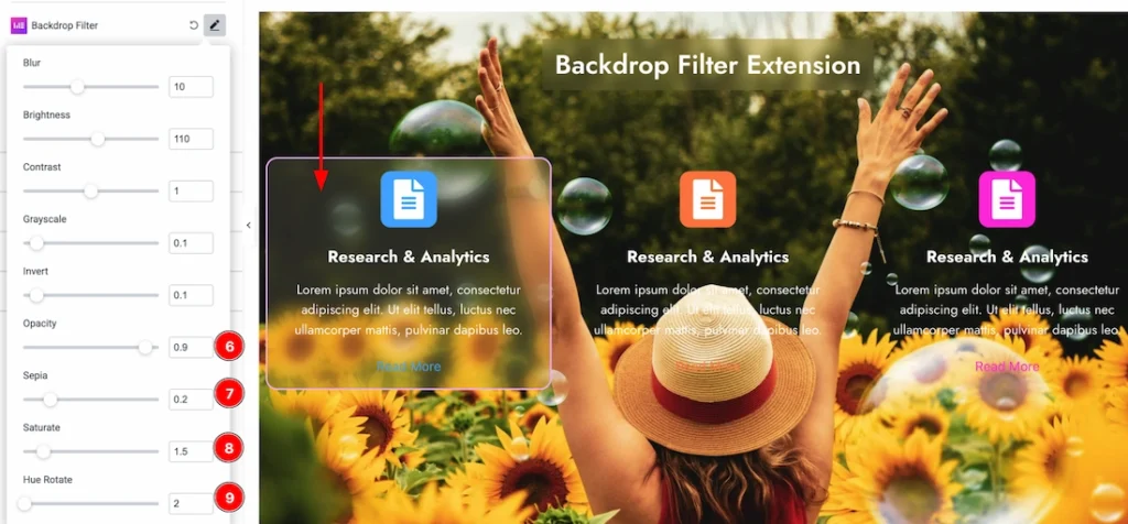 Using the Backdrop Filter Extension on Advanced Icon Box Element 03