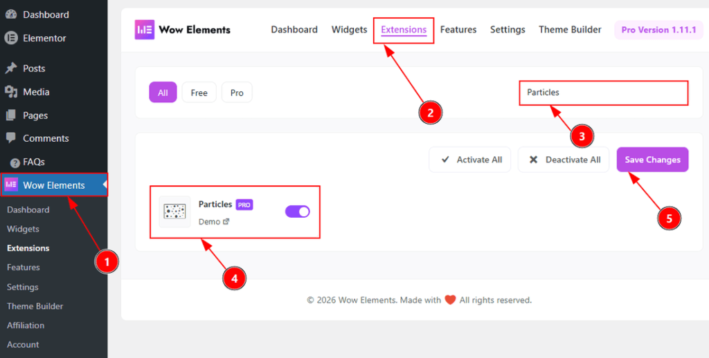 Enable the Particles Extension