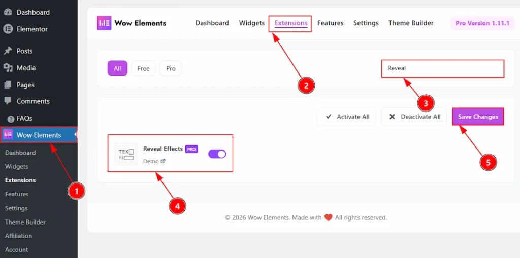 Enable the Reveal Effects Extension