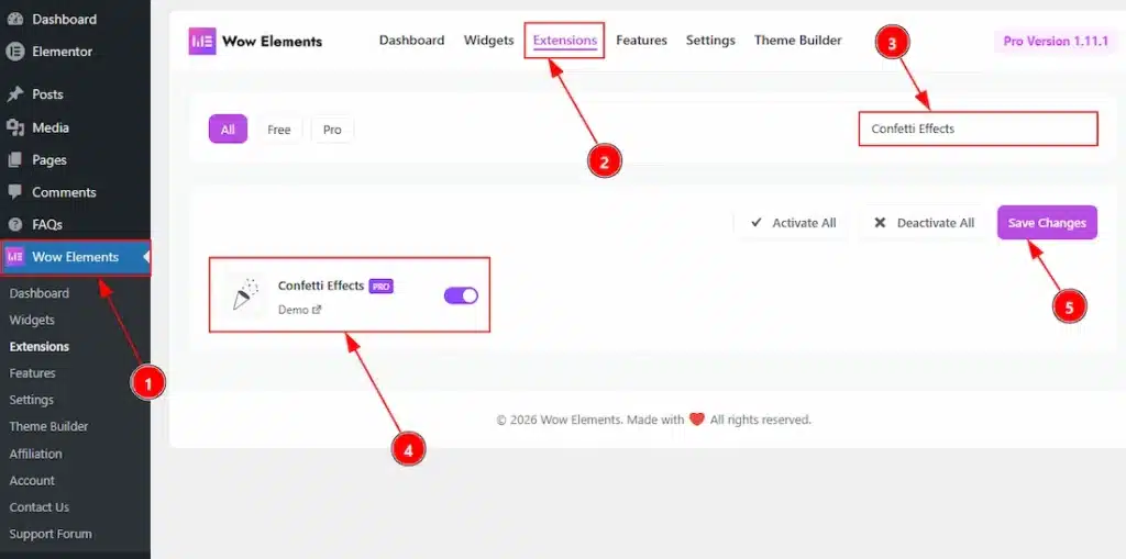 Enable the Confetti Effects Extension