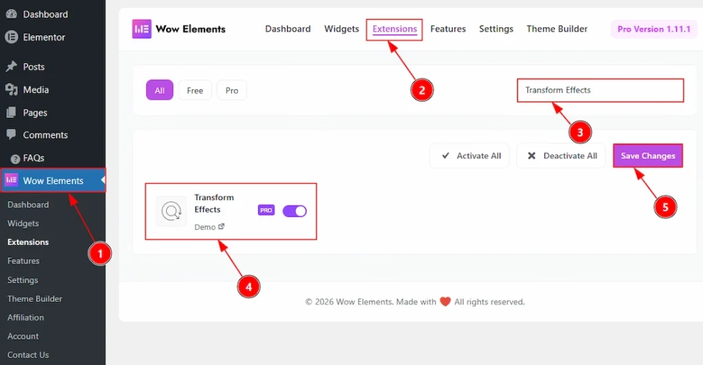 Enable the Transform Effects Extension