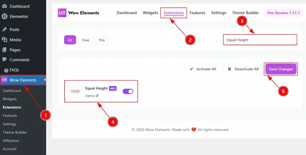 Enable the Equal Height extension