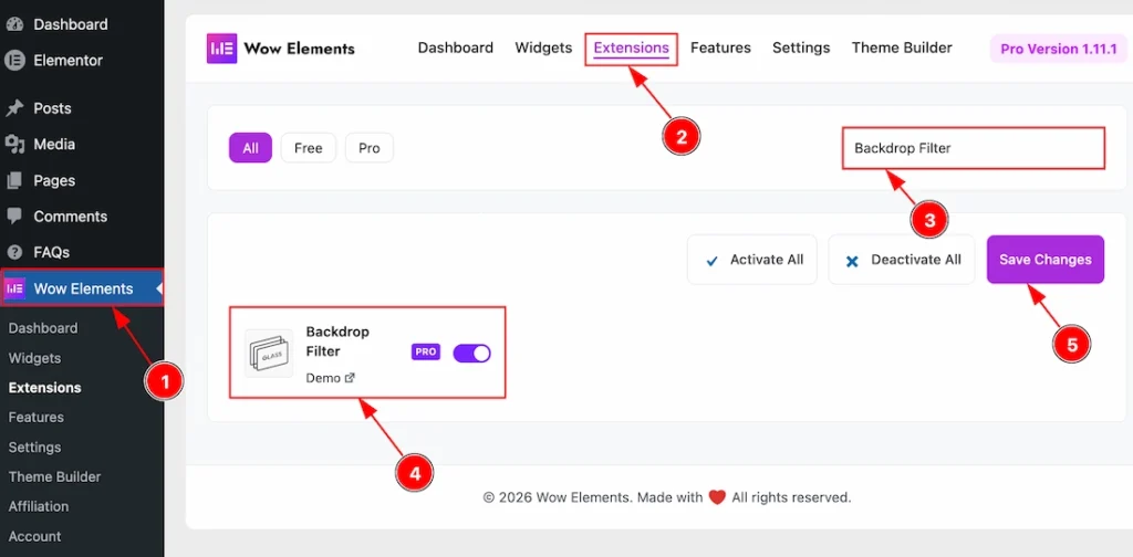 Enabling the Backdrop Filter Extension