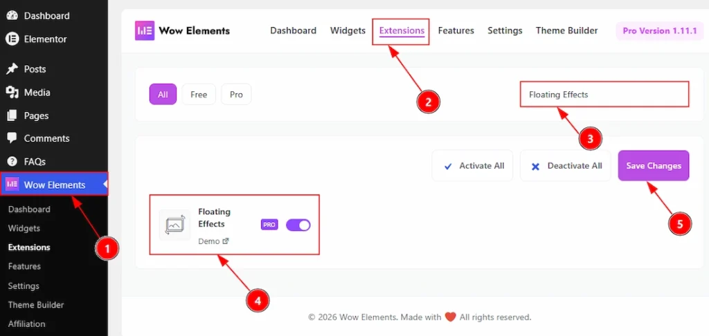 Enabling the Floating Effects Extension