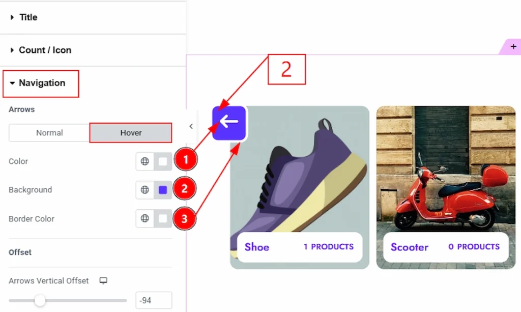 How to use the Product Category Carousel widget by Wow Elements Pro - Style Tab Overview - Navigation Section 02