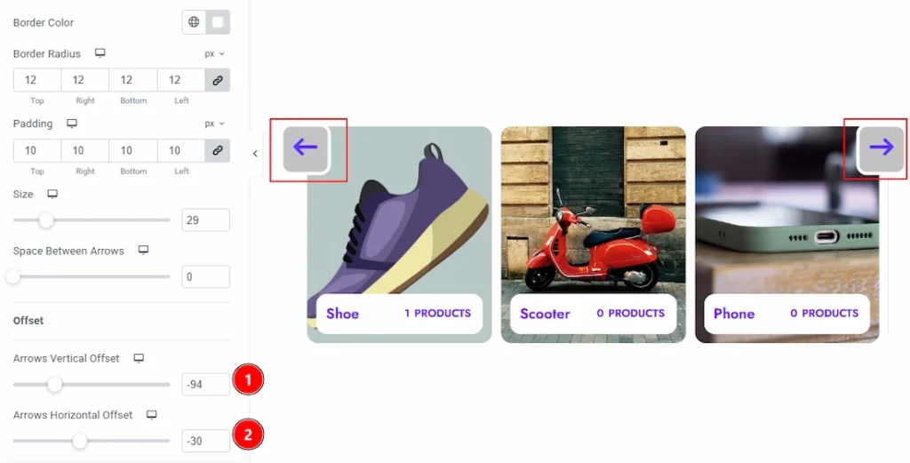 How to use the Product Category Carousel widget by Wow Elements Pro - Style Tab Overview - Navigation Section 03