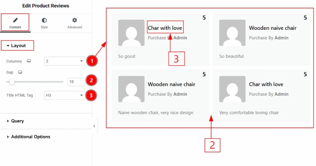 How to use the Product Reviews widget by Wow Elements Pro - Content Tab Overview - Layout Section 
