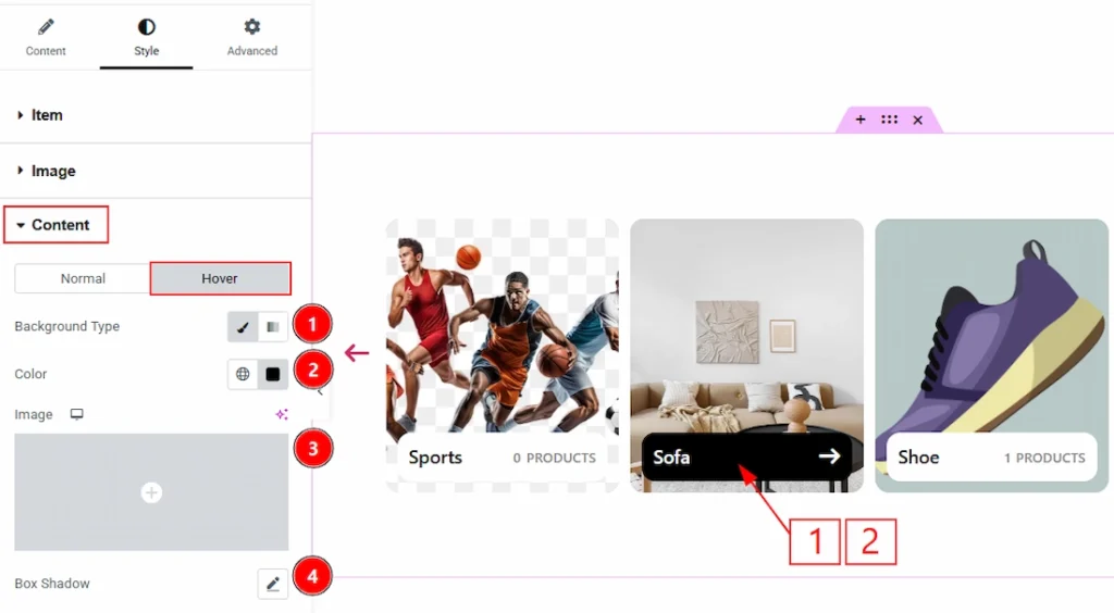 How to use the Product Category Carousel widget by Wow Elements Pro - Style Tab Overview - Content Section 03