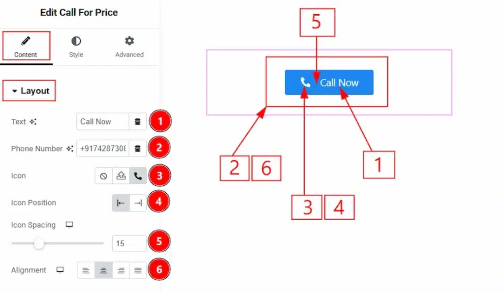 How to use the Call For Price widget by Wow Elements Pro - Content Tab Overview - Layout Section