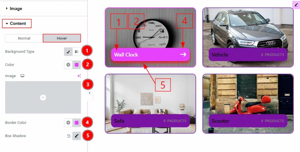 How to use the Product Category widget by Wow Elements Pro - Style Tab Overview - Content Section 03