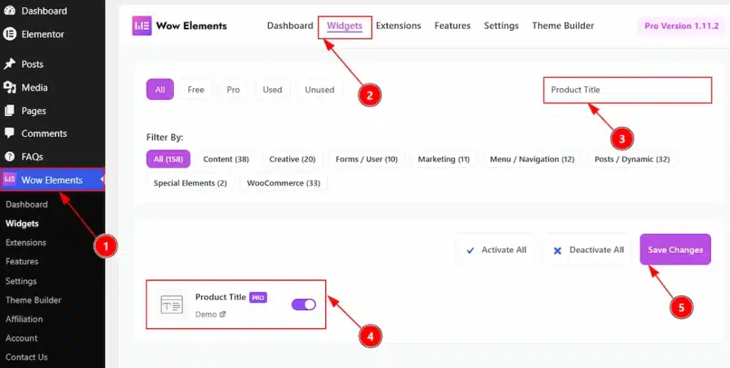 How to use the Product Title widget by Wow Elements Pro - Enable the Post Title Widget