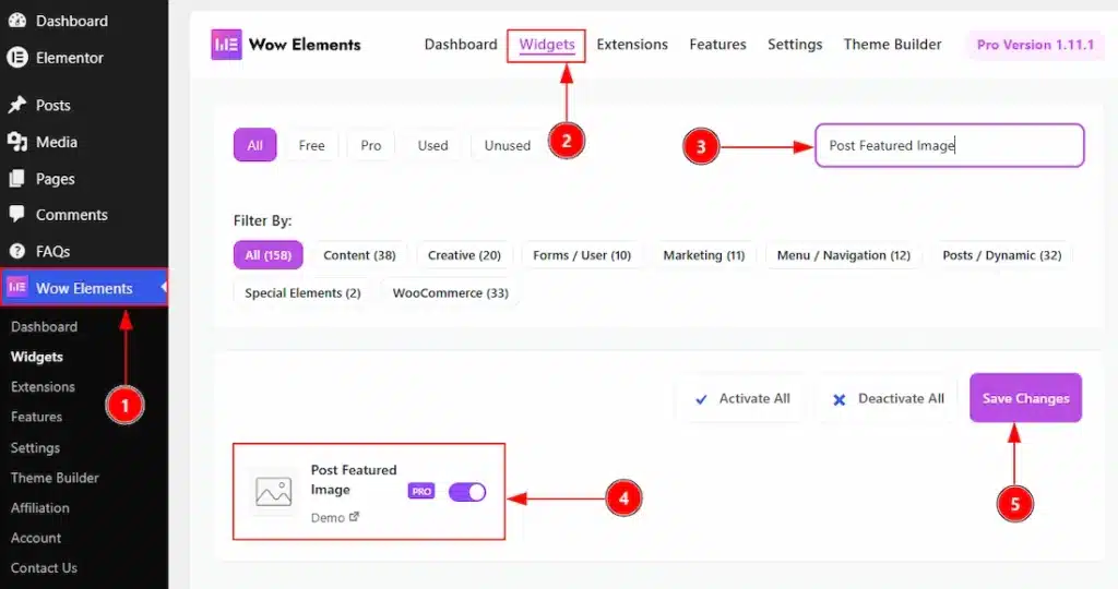 Enable the Post Featured Image Widget