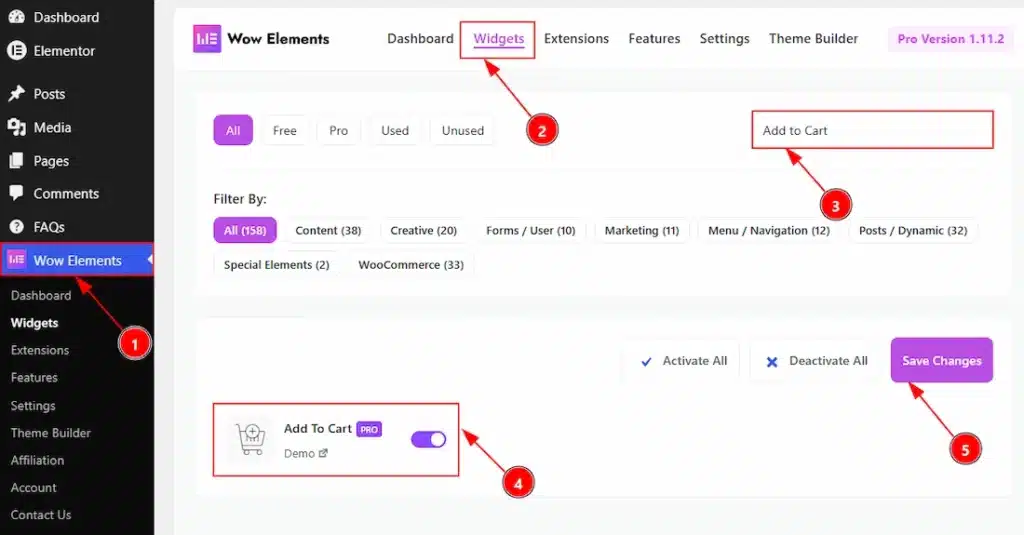 How to use the Add To Cart widget by Wow Elements Pro - Enable the Add To Cart Widget