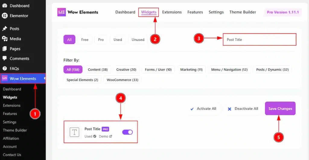 Enable the Post Title Widget