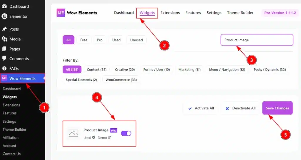 How to use the Product Image widget by Wow Elements Pro - Enable the Product Image Widget