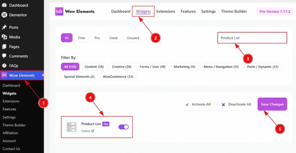 How to use the Product List widget by Wow Elements Pro - Enable the Product List Widget