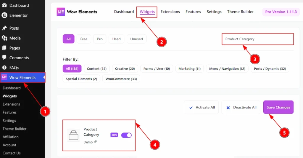 How to use the Product Category widget by Wow Elements Pro - Enable the Product Category Widget