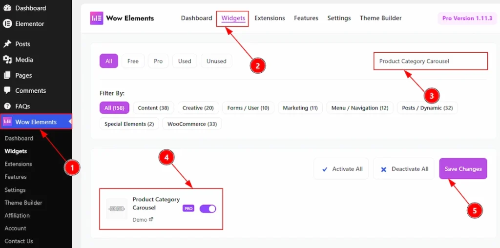 How to use the Product Category Carousel widget by Wow Elements Pro - Enable the Product Category Carousel Widget