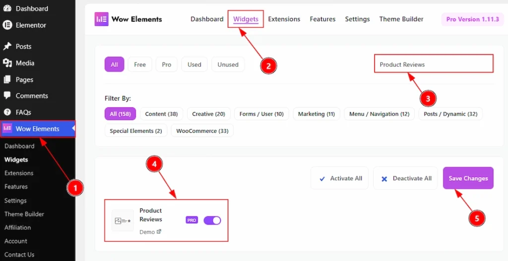 How to use the Product Reviews widget by Wow Elements Pro - Enable the Product Reviews Widget