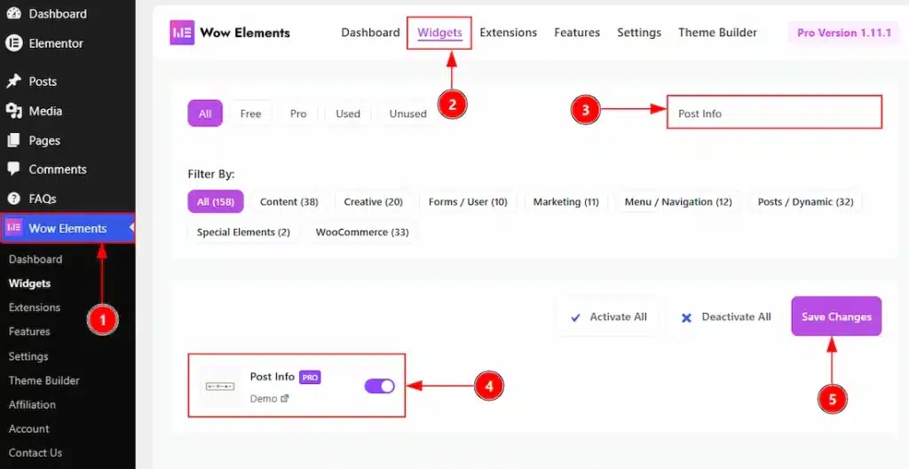 Enable the Post Info Widget