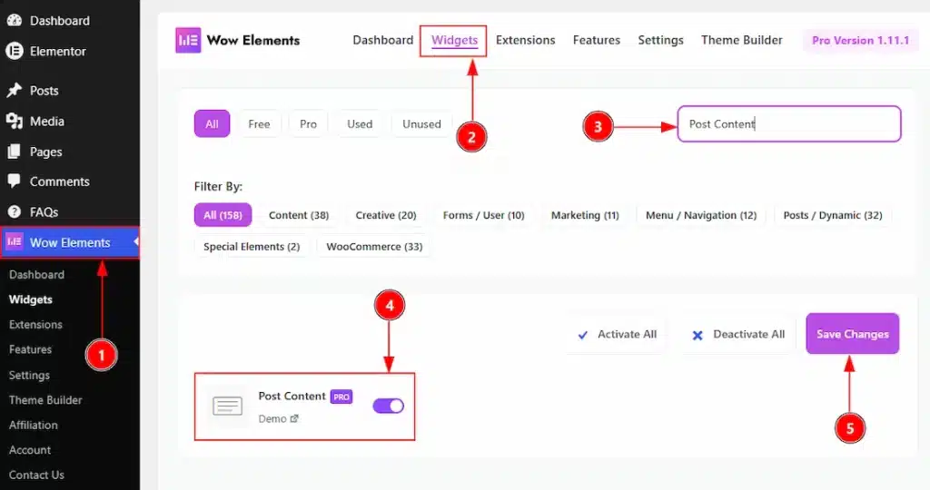 Enable the Post Content Widget