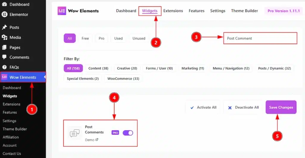 Enable the Post Comments Widget