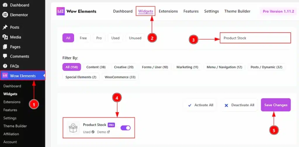 How to use the Product Stock widget by Wow Elements Pro - Enable the Product Stock Widget