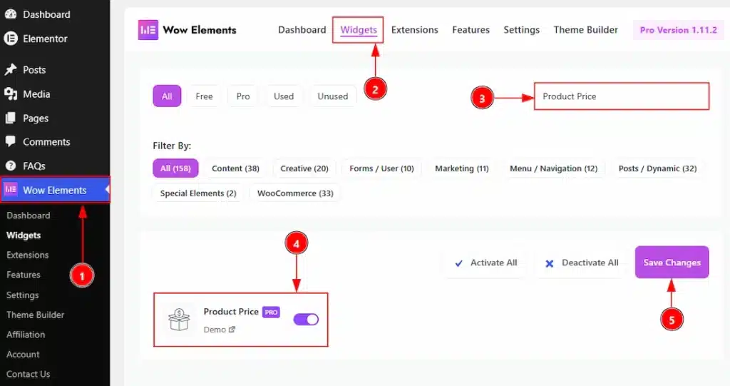 How to use the Product Price widget by Wow Elements Pro - Enable the Product Price Widget