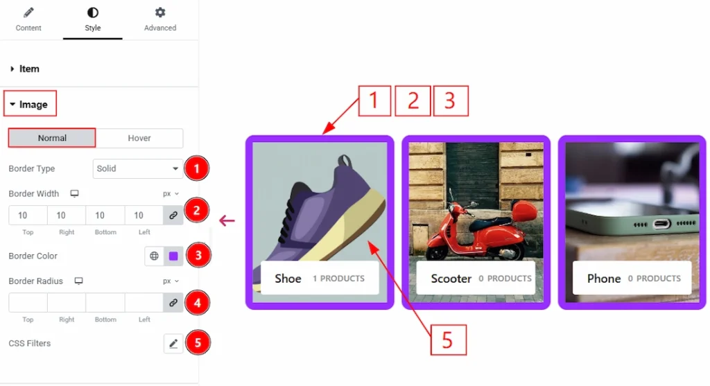 How to use the Product Category Carousel widget by Wow Elements Pro - Style Tab Overview - Image Section 01