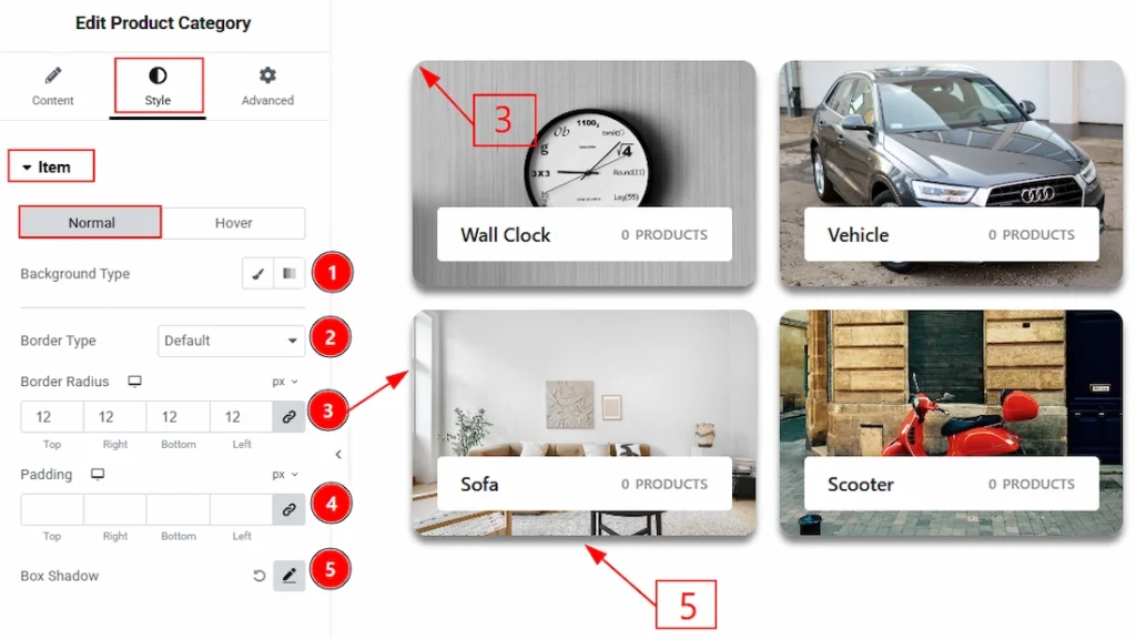 How to use the Product Category widget by Wow Elements Pro - Style Tab Overview - Items Section 01