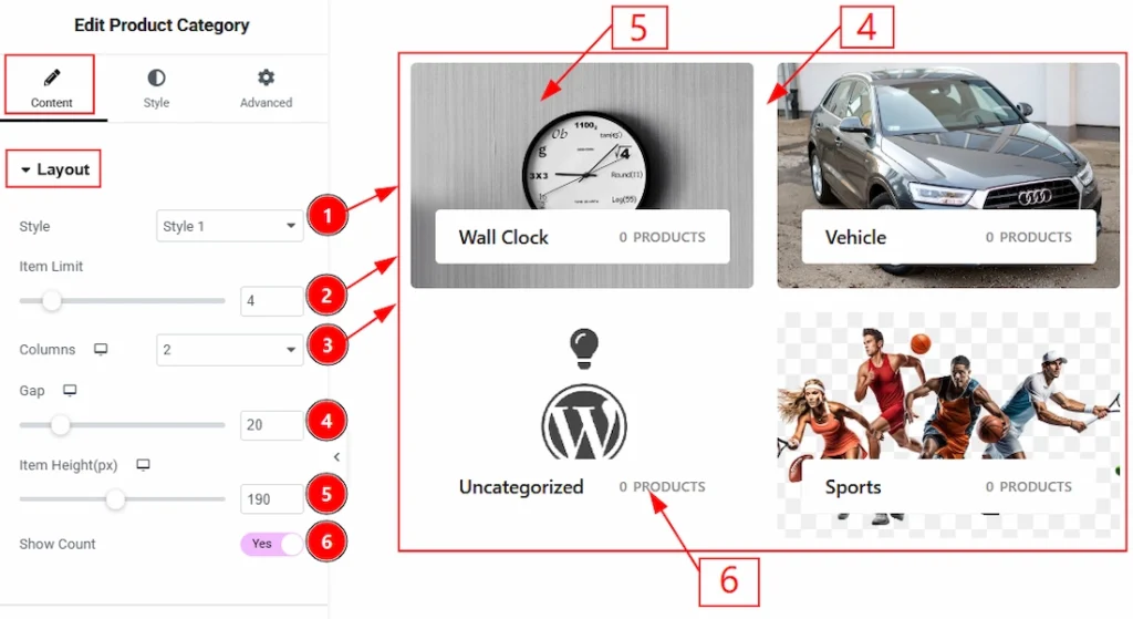 How to use the Product Category widget by Wow Elements Pro - Content Tab Overview - Layout Section