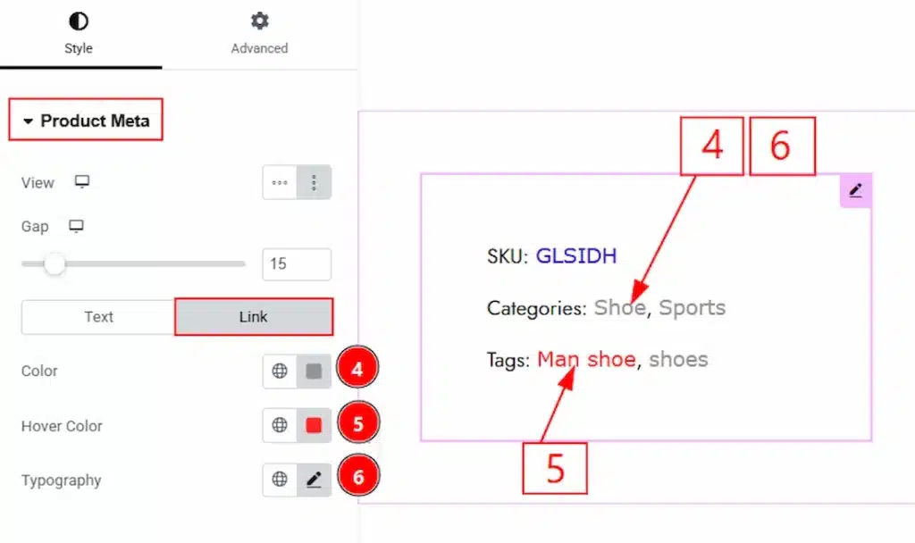 How to use the Product Meta widget by Wow Elements Pro - Style Tab Overview - Product Meta Section 03