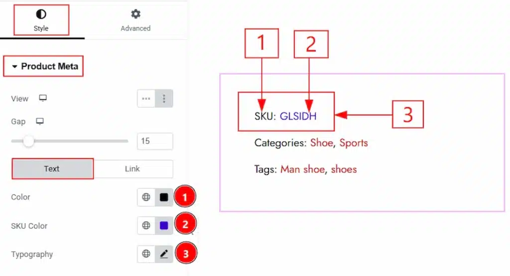 How to use the Product Meta widget by Wow Elements Pro - Style Tab Overview - Product Meta Section 02
